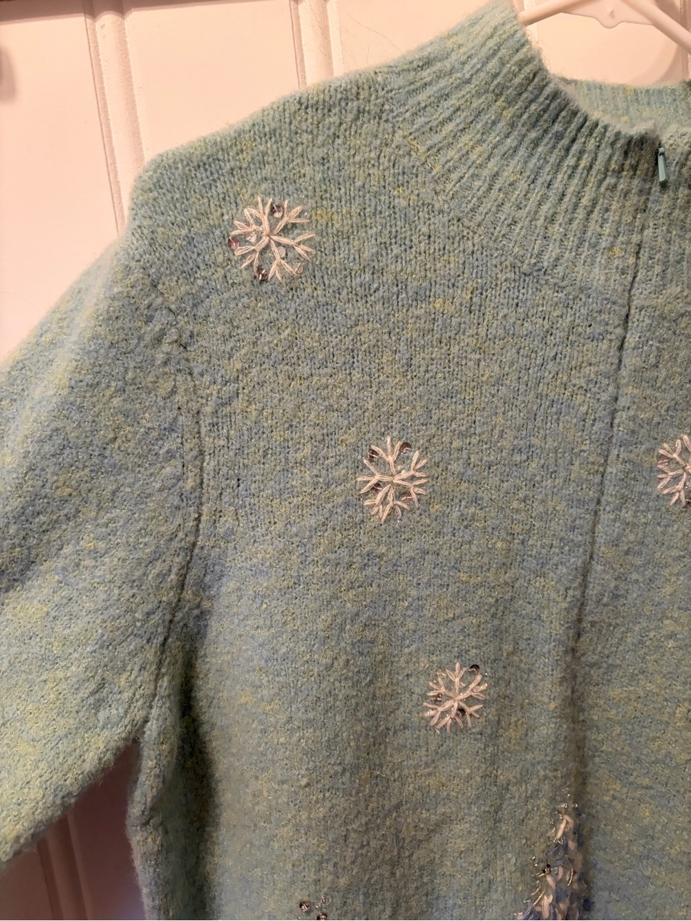Vintage TALBOTS NWT Beaded Winter Tree Holiday Sweater Mock Neck Half Zip PL - Picture 7 of 14